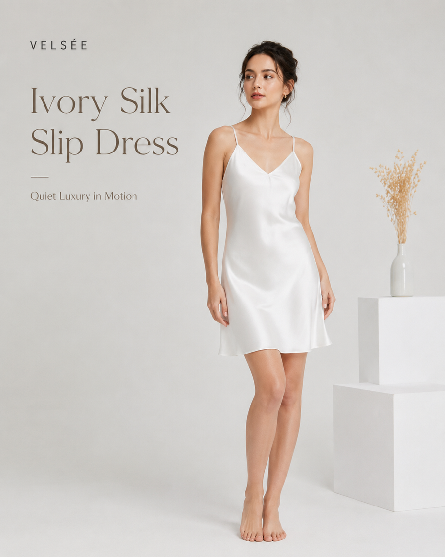 VELSÉE 19 Momme Mulberry Silk Slip Dress for Women, Luxury Satin Nightgown, Adjustable Spaghetti Strap Sleep Dress
